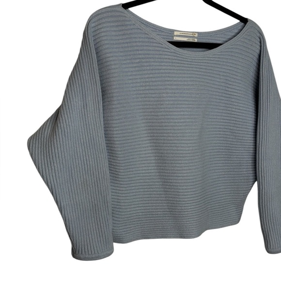 Anthropologie Kendall Cropped Ribbed Knit Boat Neck Blue Sweater Small - Picture 3 of 11